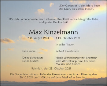 Anzeige von Max Kinzelmann von Schwäbische Zeitung