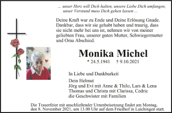 Anzeige von Monika Michel von Schwäbische Zeitung