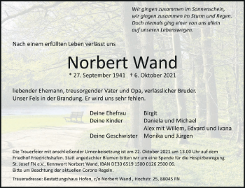 Anzeige von Norbert Wand von Schwäbische Zeitung