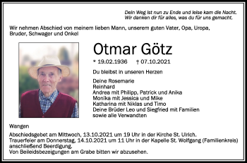 Anzeige von Otmar Götz von Schwäbische Zeitung