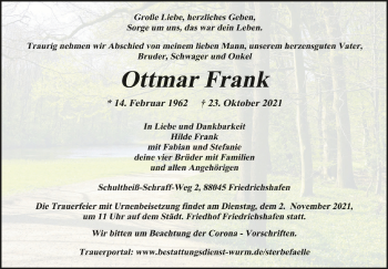 Anzeige von Ottmar Frank von Schwäbische Zeitung