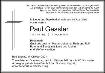 Anzeige von Paul Gessler von Schwäbische Zeitung