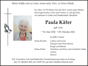 Anzeige von Paula Käfer von Schwäbische Zeitung