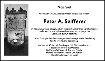 Anzeige von Peter  Seifferer von Schwäbische Zeitung
