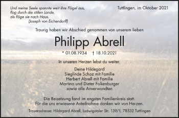 Anzeige von Philipp Abrell von Schwäbische Zeitung