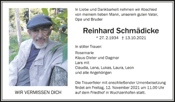 Anzeige von Reinhard Schmädicke von Schwäbische Zeitung