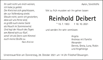 Anzeige von Reinhold Deibert von Schwäbische Zeitung