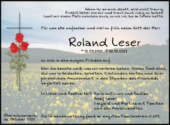 Anzeige von Roland Leser von Schwäbische Zeitung