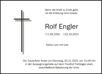 Anzeige von Rolf Engler von Schwäbische Zeitung