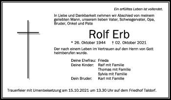 Anzeige von Rolf Erb von Schwäbische Zeitung