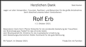 Anzeige von Rolf Erb von Schwäbische Zeitung
