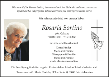 Anzeige von Rosaria Sortino von Schwäbische Zeitung
