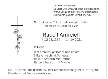 Anzeige von Rudolf Arnreich von Schwäbische Zeitung