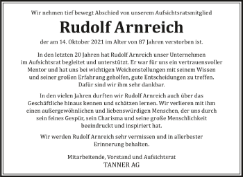 Anzeige von Rudolf Arnreich von Schwäbische Zeitung
