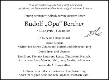 Anzeige von Rudolf Bercher von Schwäbische Zeitung