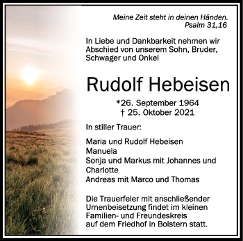 Anzeige von Rudolf Hebeisen von Schwäbische Zeitung