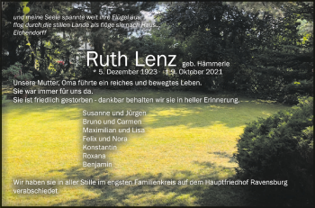 Anzeige von Ruth Lenz von Schwäbische Zeitung