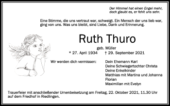 Anzeige von Ruth Thuro von Schwäbische Zeitung
