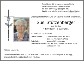 Anzeige von Susi Stützenberger von Schwäbische Zeitung
