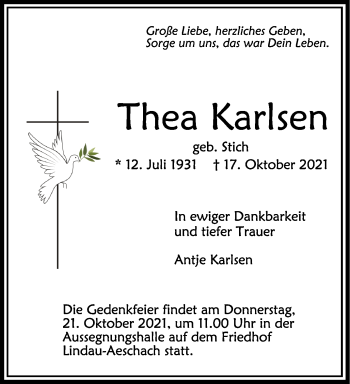 Anzeige von Thea Karlsen von Schwäbische Zeitung