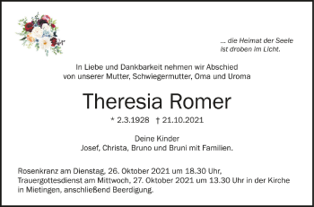 Anzeige von Theresia Romer von Schwäbische Zeitung