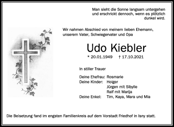 Anzeige von Udo Kiebler von Schwäbische Zeitung