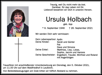 Anzeige von Ursula Holbach von Schwäbische Zeitung