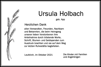 Anzeige von Ursula Holbach von Schwäbische Zeitung