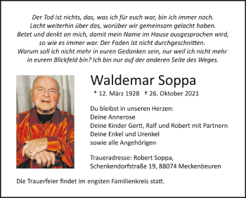 Anzeige von Waldemar Soppa von Schwäbische Zeitung