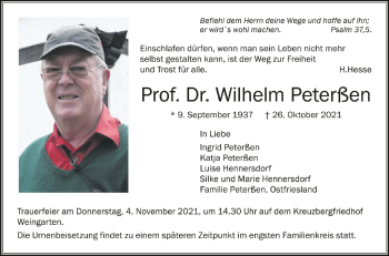 Anzeige von Wilhelm Peterßen von Schwäbische Zeitung