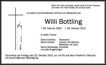 Anzeige von Willi Bottling von Schwäbische Zeitung