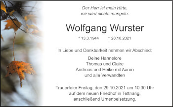 Anzeige von Wolfgang Wurster von Schwäbische Zeitung