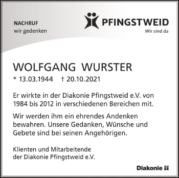 Anzeige von Wolfgang Wuster von Schwäbische Zeitung