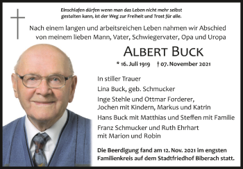 Anzeige von Albert Buck von Schwäbische Zeitung