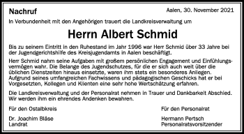 Anzeige von Albert Schmid von Schwäbische Zeitung