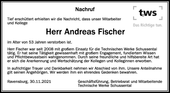 Anzeige von Andreas Fischer von Schwäbische Zeitung