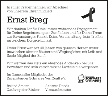 Anzeige von Ernst Breg von Schwäbische Zeitung