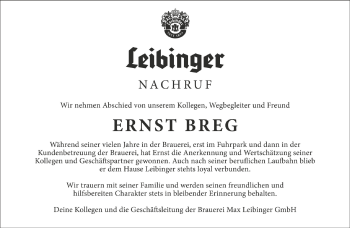 Anzeige von Ernst Breg von Schwäbische Zeitung