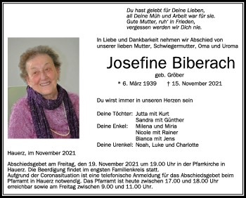 Anzeige von Josefine Biberach von Schwäbische Zeitung