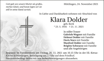 Anzeige von Klara Dolder von Schwäbische Zeitung