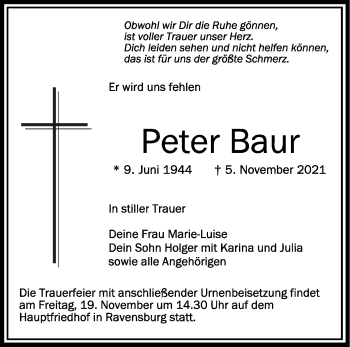 Anzeige von Peter Baur von Schwäbische Zeitung