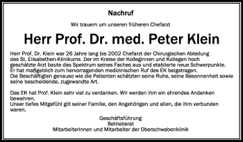 Anzeige von Peter Klein von Schwäbische Zeitung