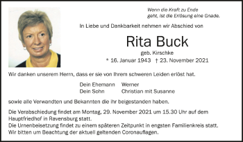 Anzeige von Rita Buck von Schwäbische Zeitung