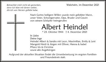 Anzeige von Albert Heindel von Schwäbische Zeitung