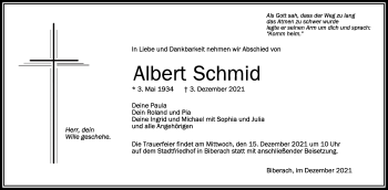 Anzeige von Albert Schmid von Schwäbische Zeitung