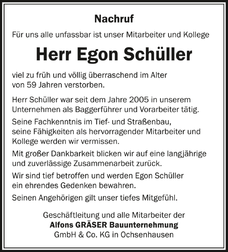  Traueranzeige für Egon Schüller vom 09.12.2021 aus Schwäbische Zeitung