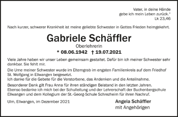 Anzeige von Gabriele Schäffler von Schwäbische Zeitung