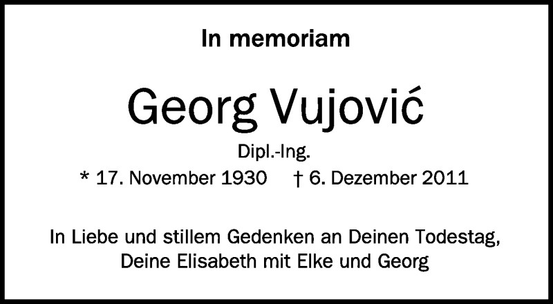  Traueranzeige für Georg Vujovc vom 06.12.2021 aus Schwäbische Zeitung