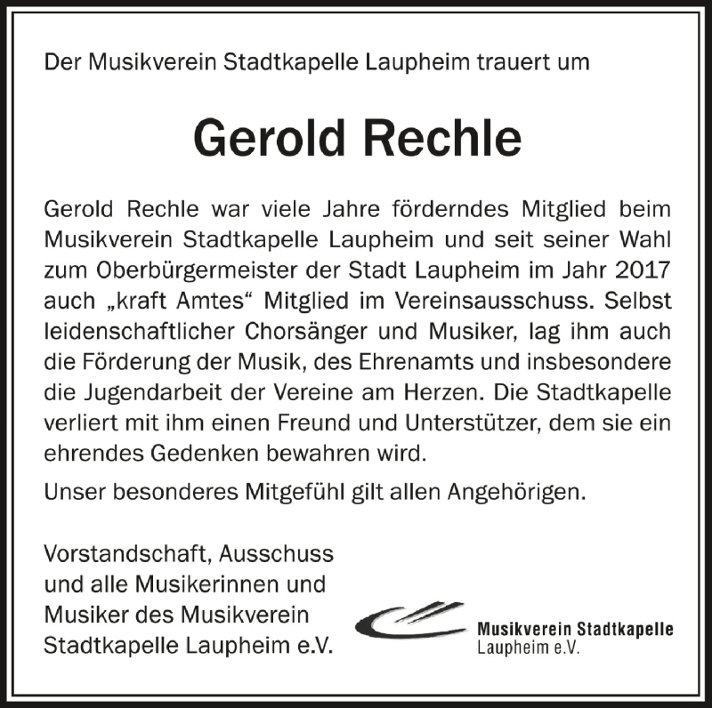  Traueranzeige für Gerold Rechle vom 31.12.2021 aus Schwäbische Zeitung