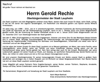 Anzeige von Gerold Rechle von Schwäbische Zeitung